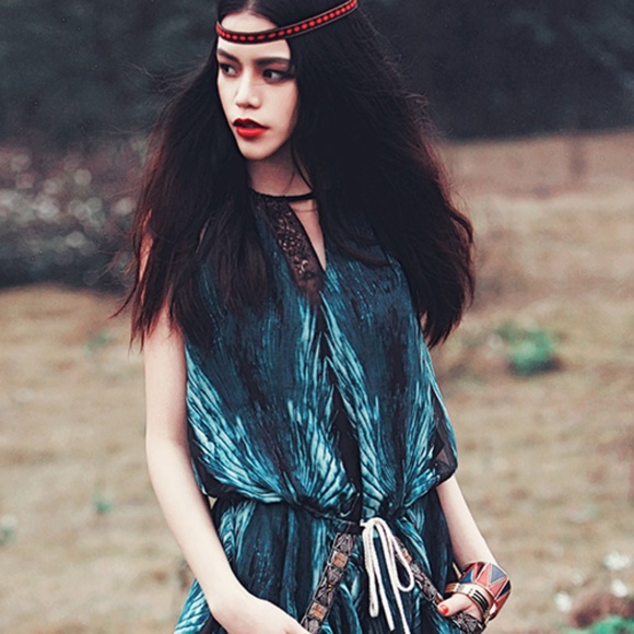 Maxi Halter Dress Bohemian Blue Print S XS - Picture 4 of 8